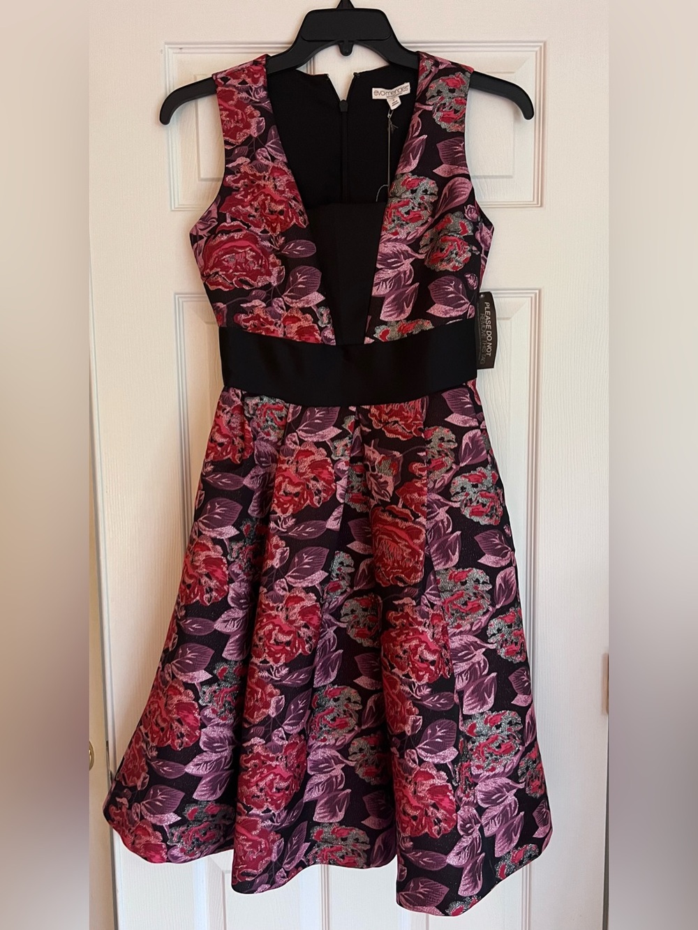 New York & Company Girls' Black Dress with Pink & Red Floral Print